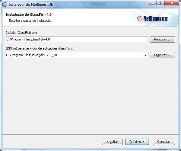 43 NetBeans Instalação Download e instalação do NetBeans Se aparecer a tela de instalação do