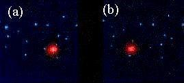 Maiores linhas de base permitem medir maiores distâncias pelo método da paralaxe: As imagens (a) e (b) correspondem a uma mesma região