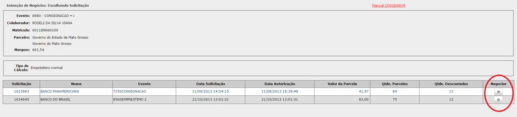 Assim, carregará a informação dos contratos disponíveis à Intenção de Negócio.