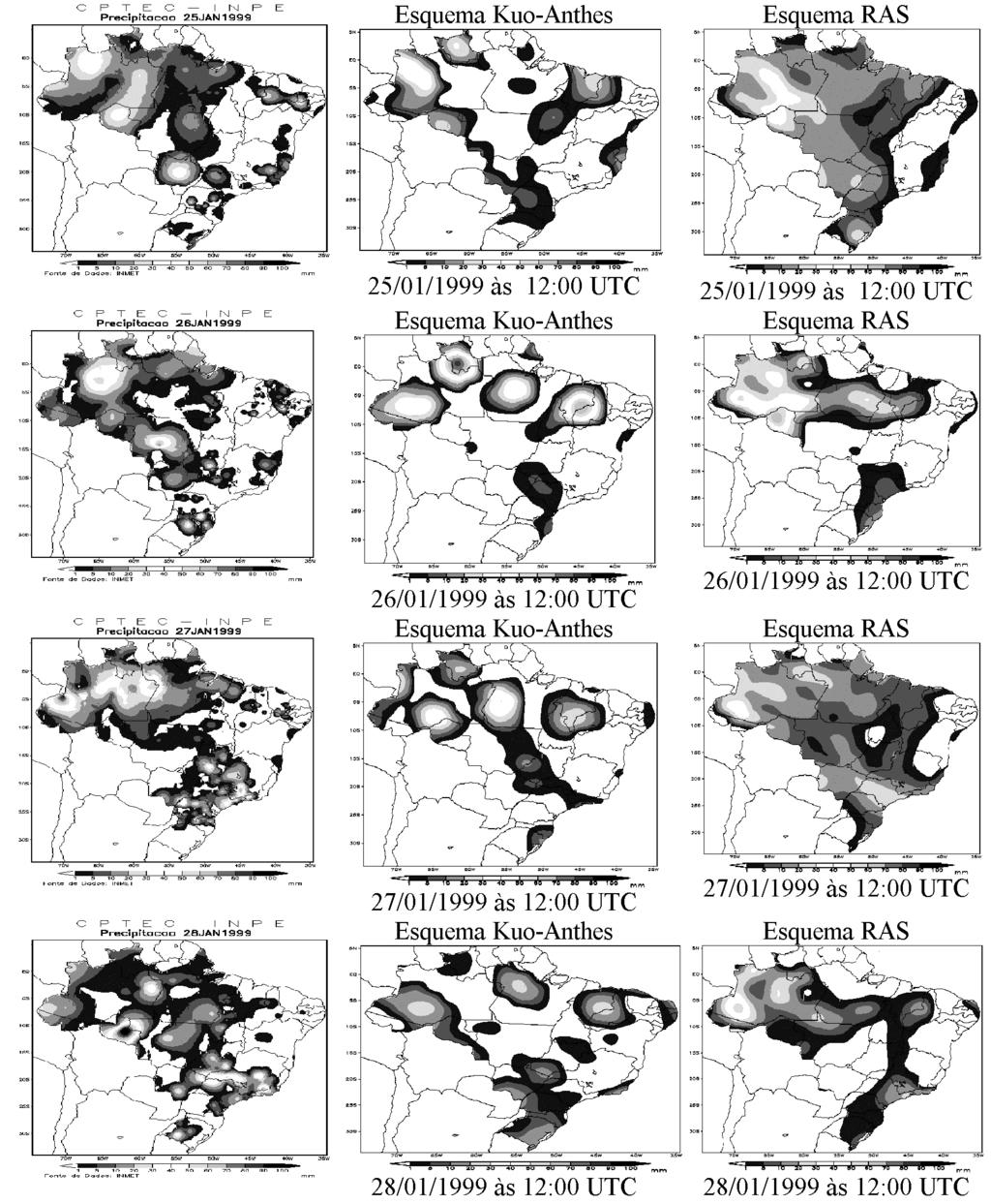 Dezembro 2006 Revista Brasileira de Meteorologia - Edição Especial 361 a) b) c) d) Figura 3 Precipitação acumulada em 24 horas (12:00 UTC) para dados observados (coluna