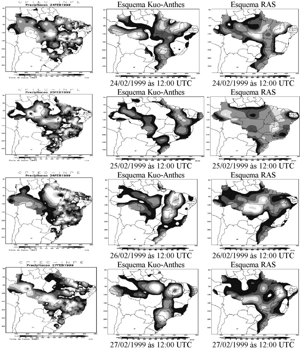 Dezembro 2006 Revista Brasileira de Meteorologia - Edição Especial 363 a) b) c) d) Figura 5 Precipitação acumulada em 24 horas (12:00 UTC) para dados observados (coluna