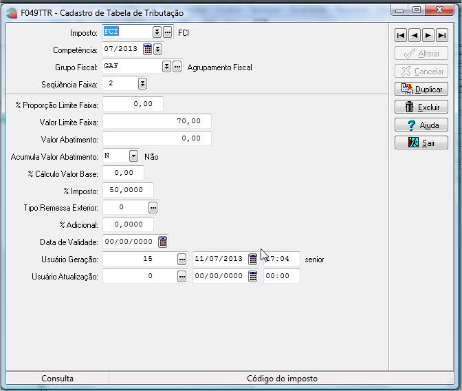 Tela F055PPF - Cadastros /