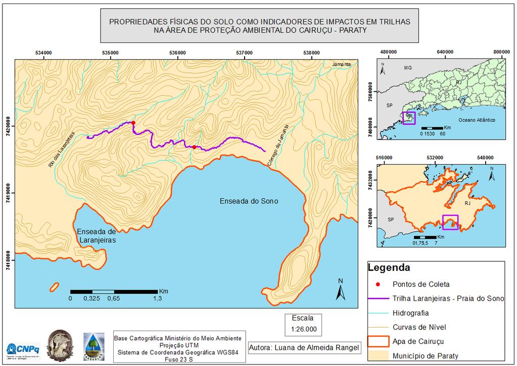 vegetacionais (floresta de restinga e manguezais). A trilha que será analisada está localizada entre a Enseada de Laranjeiras e a Enseada da praia do Sono.