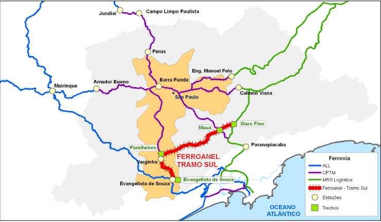 Infraestrutura Ferroviária CARGAS: Ferroanel e Mergulhão Mergulhão 1 km de túnel sob Estação da Luz 210 km de novas linhas