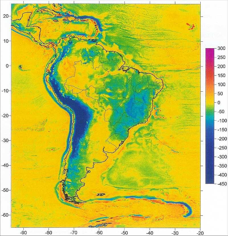 Bouguer (continentes) e arlivre (oceanos) da América do Sul