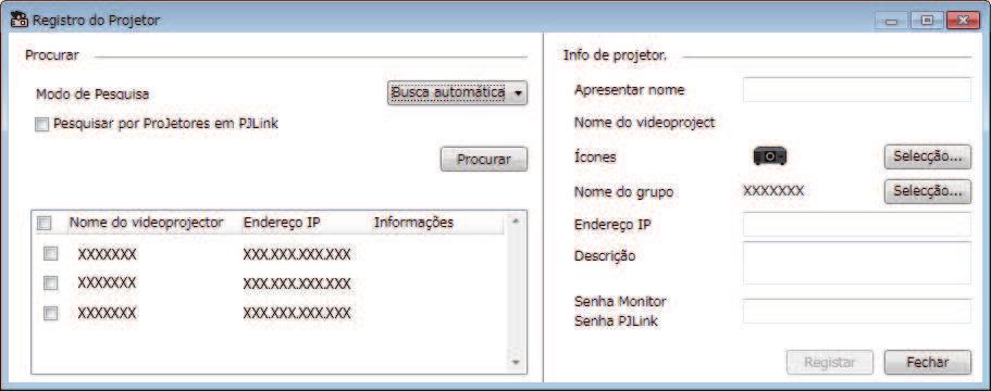 Você pode digitar até 64 caracteres. 2 Exibe o nome que foi registrado para o projetor. 3 Selecione o ícone.