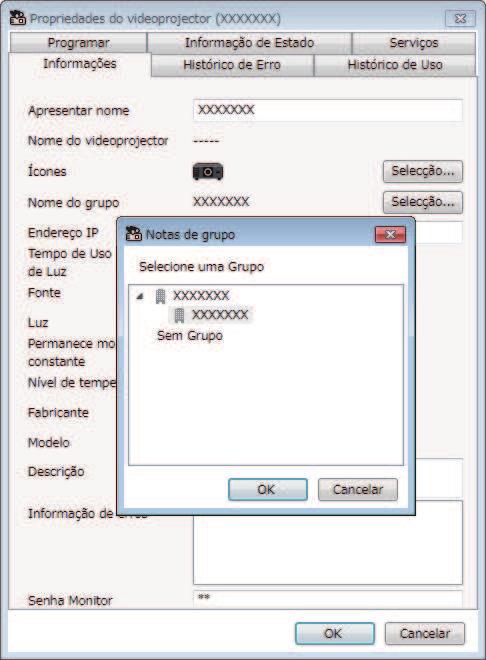 5. Selecione o grupo a ser registrado e depois clique em OK. Para verificar os projetores incluídos no grupo, selecione Exibir Grupos.