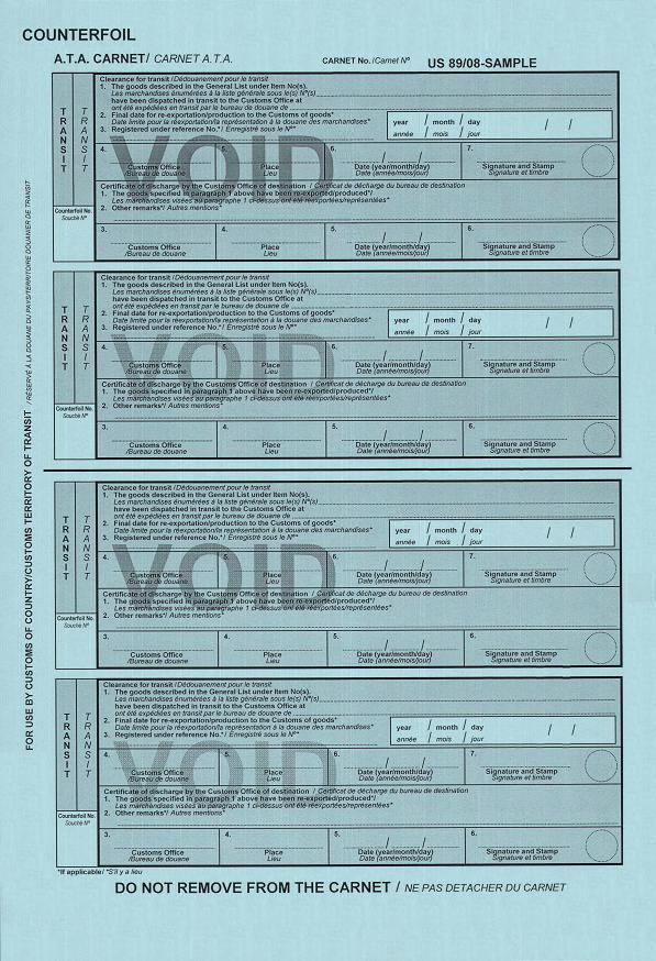 Dinâmica do documento TRÂNSITO Cor Azul Uso exclusivo das Aduanas Espelho da capa