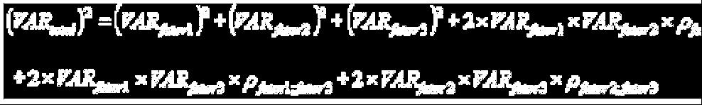 escrever a equação acima é usando marizes: Onde, VARJ = VAR referene ao faor de risco j i,j = correlação enre o faor i e j 1.