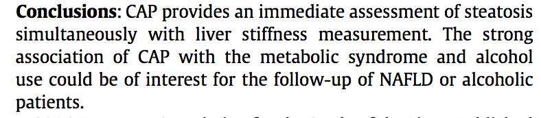 Elastografia transitória usada na avaliação da esteatose pelo cálculo do controlled attenuation parameter(cap) AUROC: 0.79-0.93 (esteatose estágio 1) 0.76-0.