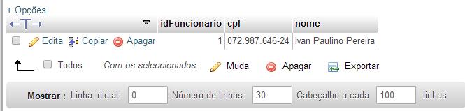 7) CRUD Atualizando novamente a página do phpmyadmin