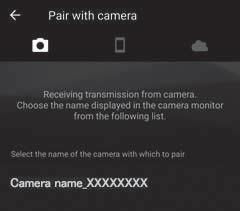 Se você não conectou a câmera tocando em Skip (Pular) no canto superior direito da tela ao iniciar o aplicativo SnapBridge pela primeira vez, toque em Pair with camera