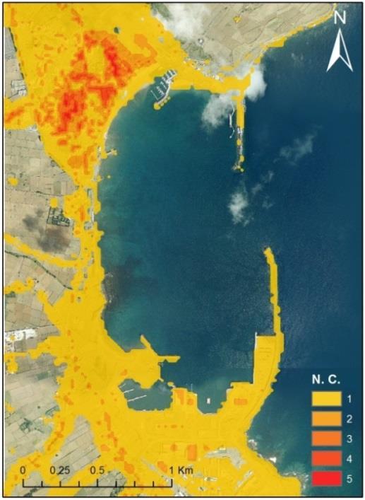 Figura 13 - Mapa de consequências da ocorrência de galgamentos/inundações na Praia da Vitória.