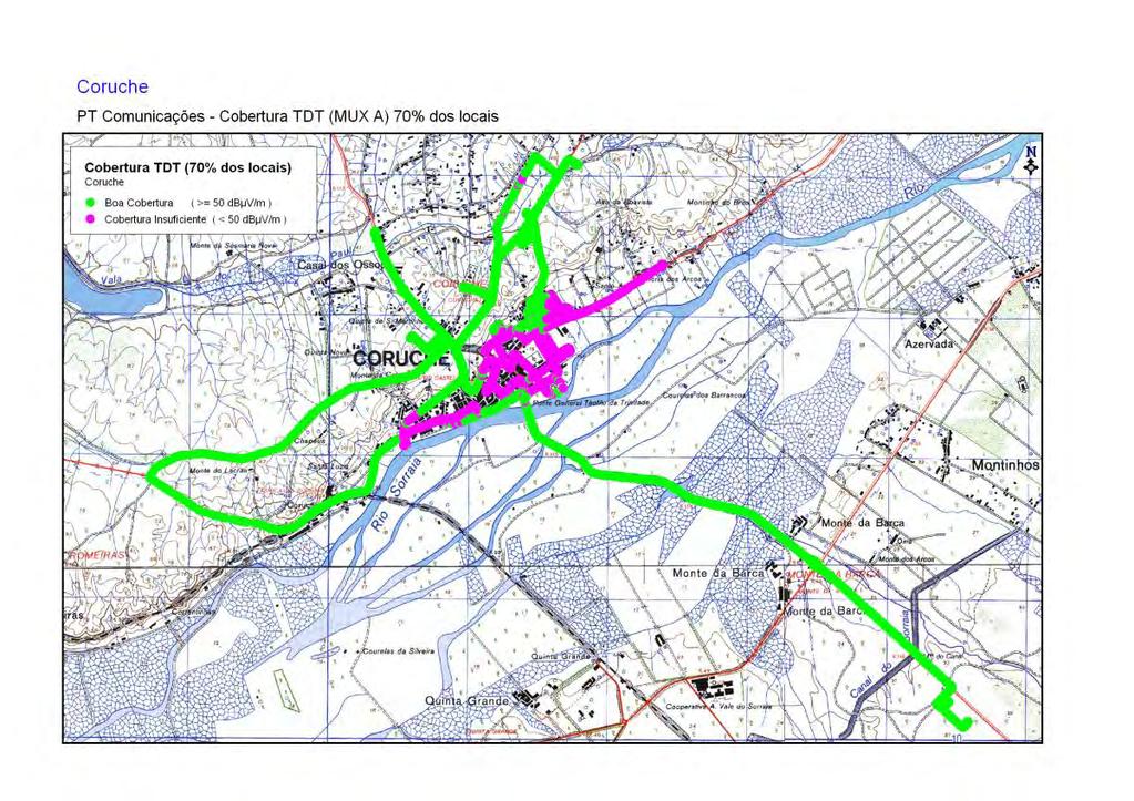 5.2.2 Mapa de Cobertura Fixa Exterior (não contempla efeito dos indicadores de qualidade MER e BER) Mapa de Cobertura Fixa Exterior TDT 5.2.3 Análise Comparativa das Previsões da PT Comunicações e