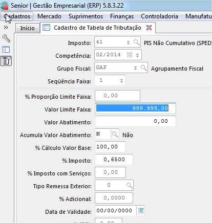 F051IMP - Cadastros / Controladoria / Tributos / Cadastro 02.