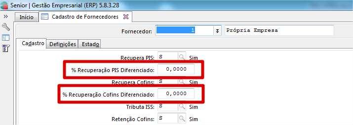 partir do cadastro da classificação fiscal.