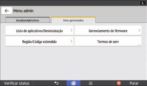 2. Como operar o Site de aplicativos Tela Itens gerenciados Além de desinstalar aplicativos, a tela Itens gerenciados em Menu admin permite atualizar o firmware, configurar o código estendido ou