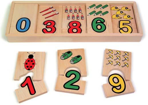 Cada puzzle, é composto por 2 peças. Uma com a representação do numero e outra, com exemplos.