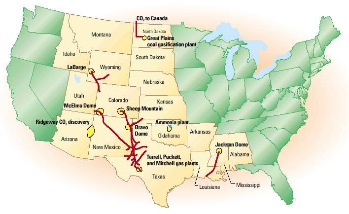 Pipelines existentes para CO 2 nos USA