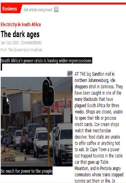 Crises de Energia Africa do Sul Inglaterra Britain's