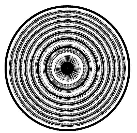 Figura 2.17: Placa refletora para região de Fresnel composta por patches circulares e anelares (Fonte: [43]).