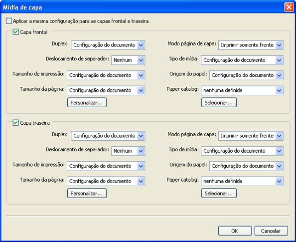 COMMAND WORKSTATION, WINDOWS EDITION 25 PARA DEFINIR CONFIGURAÇÕES DE MÍDIA DE CAPA 1 Na caixa de diálogo Mídia mista, clique em Definir capa. A caixa de diálogo Mídia de capa é exibida.