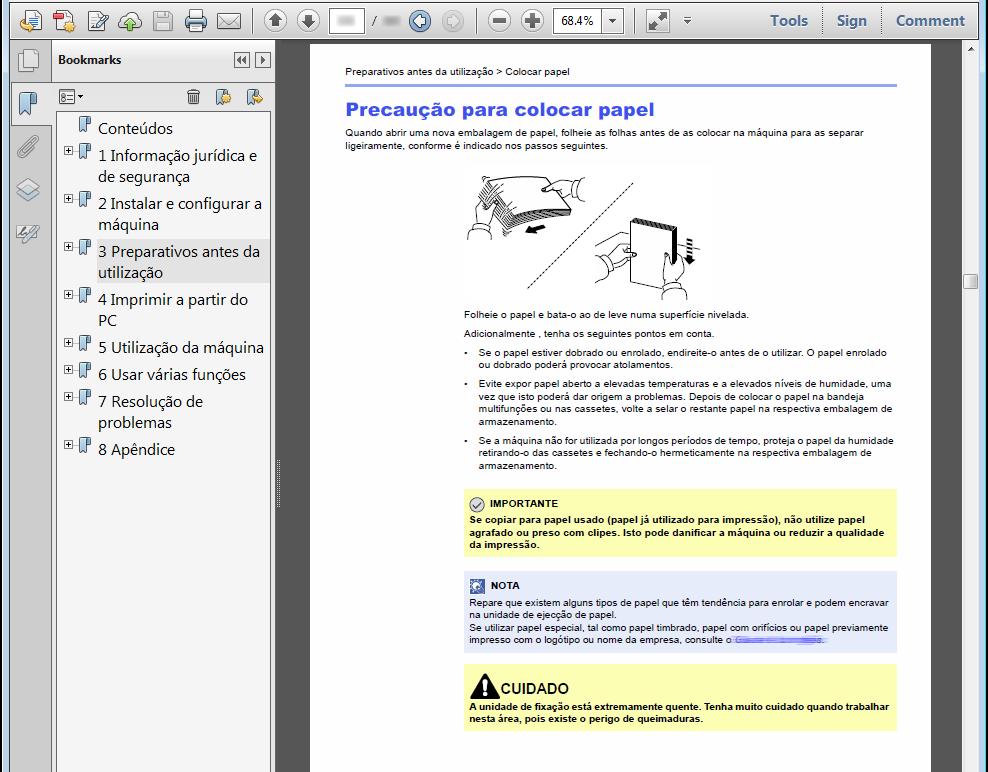 > Sobre o Guia de Uso (este Guia) Convenções utilizadas neste guia O Adobe Reader XI é utilizado como exemplo nas explicações abaixo.