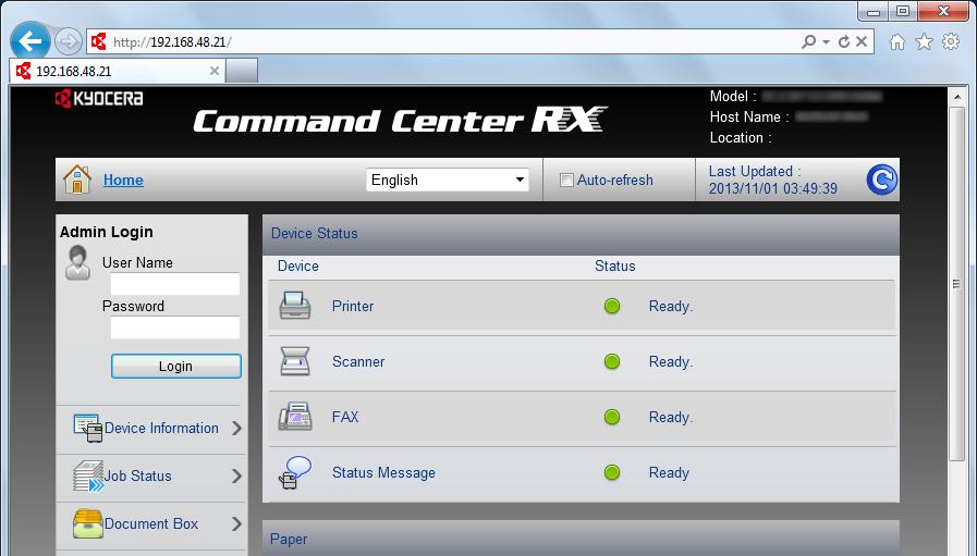 Instalar e configurar a máquina > Command Center RX Aceder ao Command Center RX 1 Abra o ecrã. 1 Inicie o seu navegador de Internet.