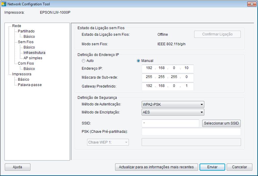 Definições de ligação para estabelecer ligação ao computador 14. Depois de introduzir e verificar a informação para se certificar de que está correcta, prima o botão [Enviar].