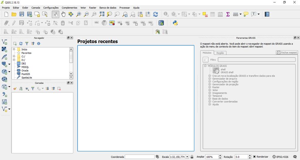 Figura 4. QGIS com o GRASS habilitado 4.