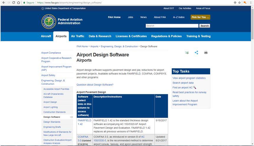 Dimensionamento: Software FAARFIELD (FAA Rigid and Flexible Iterative Elastic Layer Design) - Download do programa e manuais (gratuito): https://www.faa.