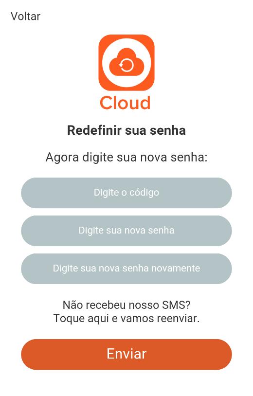 senha e toque no botão Enviar. Caso queira reenviar o código, toque em Toque aquí e vamos reenviar.