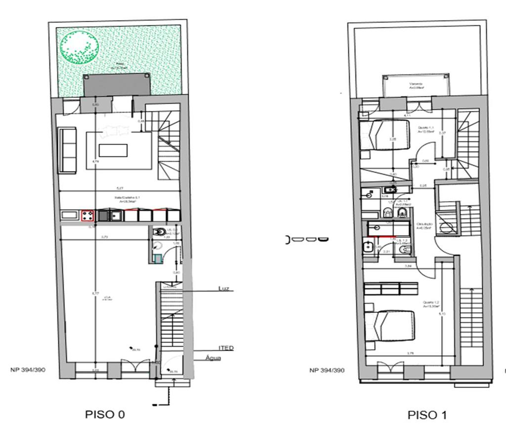 Floor PISO 0 E 1 Composição: Sala 28,54m2 Cozinha 3,5m2 Suite 19,36m2 Quarto 12,69m2 W.C suite 3,5m2 W.