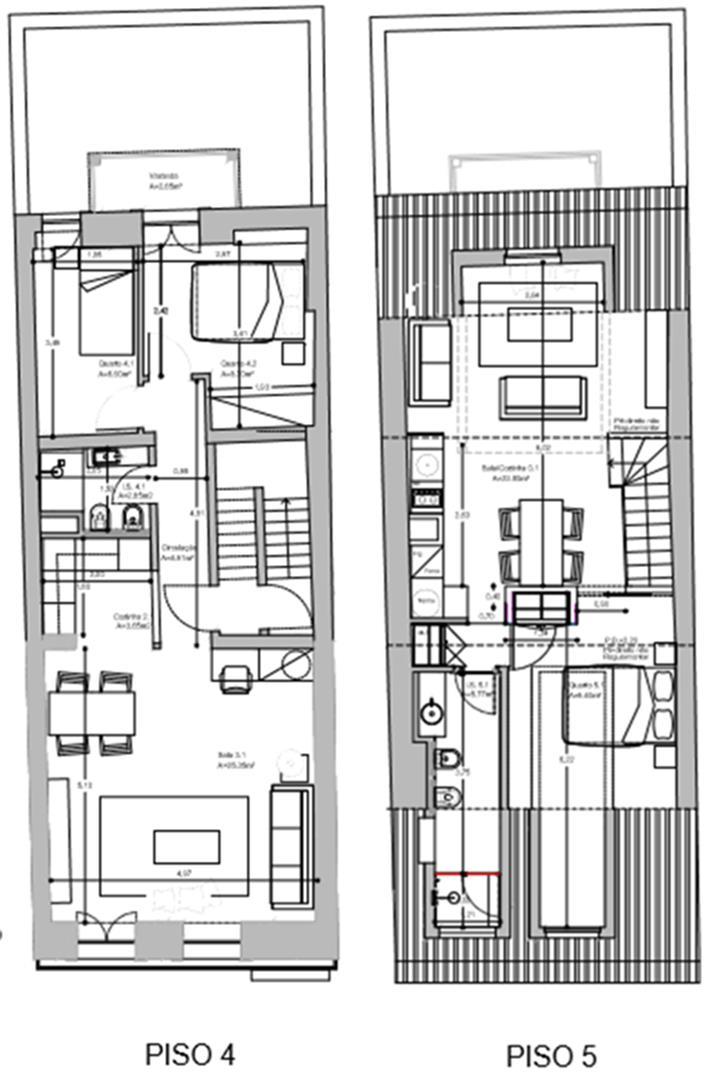 Floor PISO 4 E 5 T 2 Área Bruta 71,28m2 Composição: Sala 25,35m2 Cozinha 3,65m2 Quarto 10m2 Quarto 6,90m2 W.
