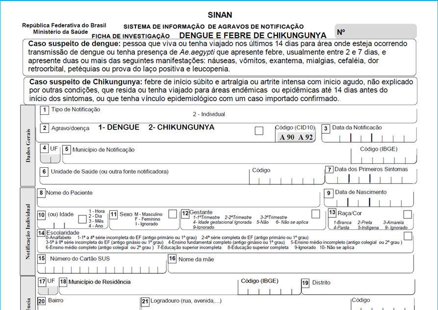 Instrumento de Investigação SINAN Ficha Individual de