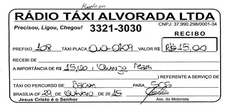 19 29/out Recibo de taxi.