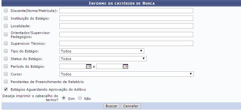 Escolha um ou mais critérios e clique no botão BUSCAR.