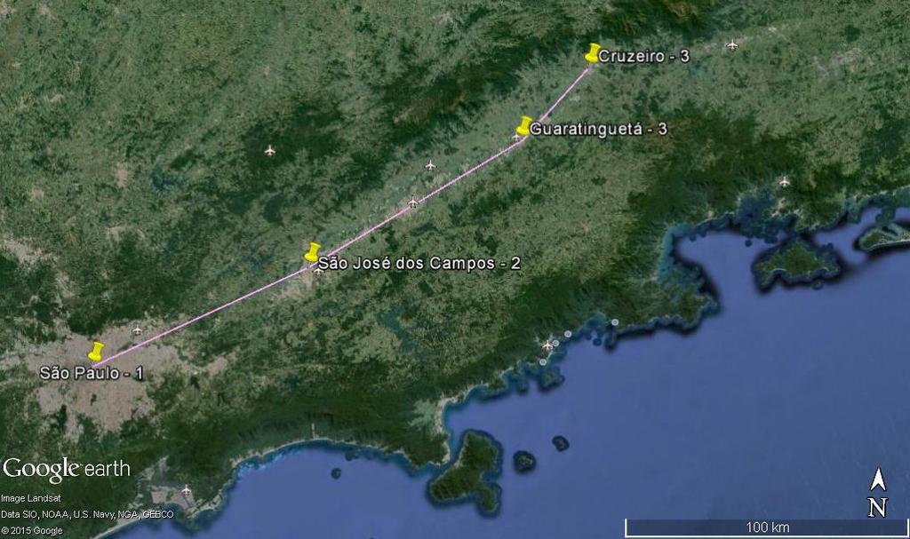 Figura 08 Linha São Paulo-Cruzeiro Com 256km e interligando 5 cidades, a linha da figura 09 se estende pelo Sul da Região Sudeste do Estado,