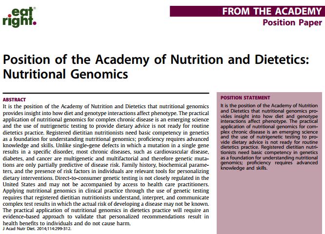 Resumindo: Aplicação da Genômica Nutricional Testes ainda não fazem parte da