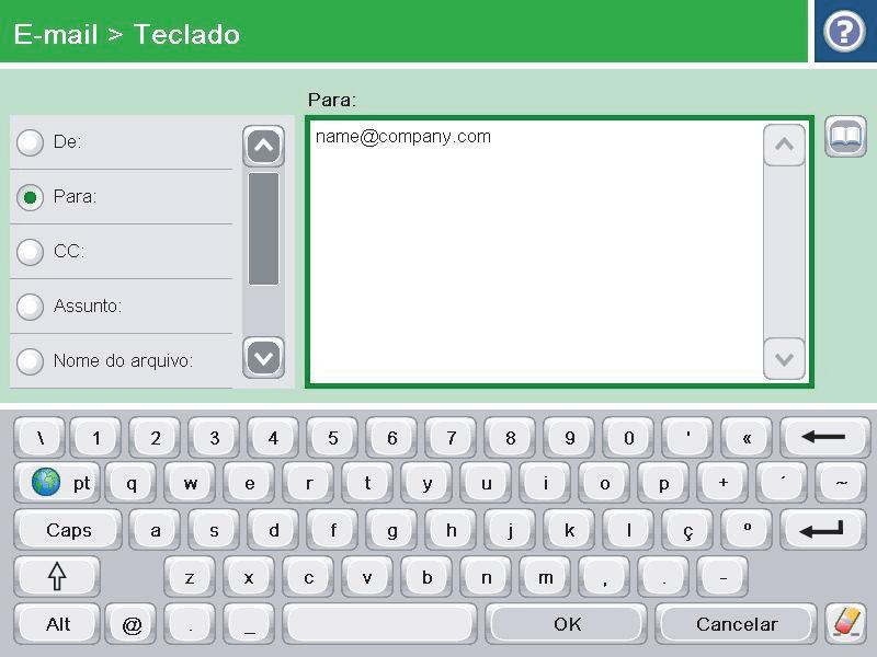 4. Para envio para vários endereços, separe- -os com um ponto-e-vírgula ou toque no botão Enter no teclado da tela sensível ao toque após digitar cada endereço. 5.