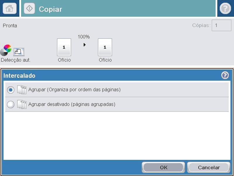 3. Toque na opção Agrupamento ativado (conjuntos em ordem de página).