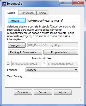 georreferenciada em UTM Córrego Alegre e o tamanho do pixel é 8,46 metros, tanto em X quanto em Y.