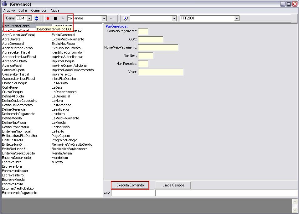 1.2 Inclusão de dados Fiscais e Não Fiscais em modo MIT. 1.6 Utilizando-se do software Demolog, selecione a COM em que a IF está instalada no campo Canal e conecte clicando no botão de conexão.