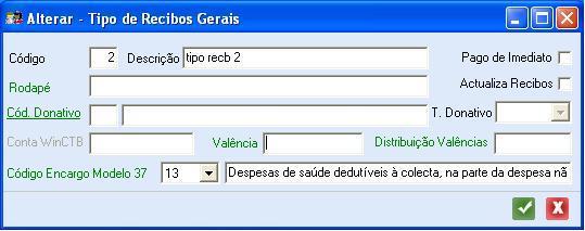 É possível parametrizar se o Tipo Recibos Gerais