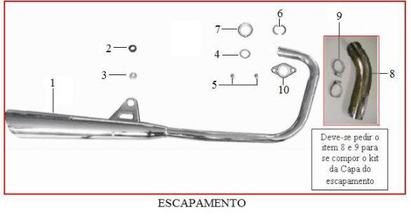 ESCAPAMENTO 1 10601-D02A-000 ESCAPAMENTO COMPLETO - KANSAS (CROMADO/PRATA) 2 00045406010ASI COXIM DE BORRACHA De:21 Di:9 L:11 3 9382818128ZBI ARRUELA ESPAÇADORA 27.5X12.