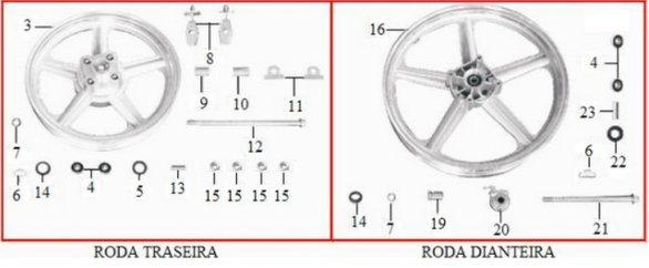 RODAS 3 D02426000000SI RODA TRASEIRA ANTERIOR 2011 4 9536302ZZI ROLAMENTO 6302RS 5 951028042007SI RETENTOR DO CUBO DA COROA 28X42X7 (FY) 6 D02426110000SI CHUMBO PARA BALANCEAMENTO 7 93914005ZBI PORCA