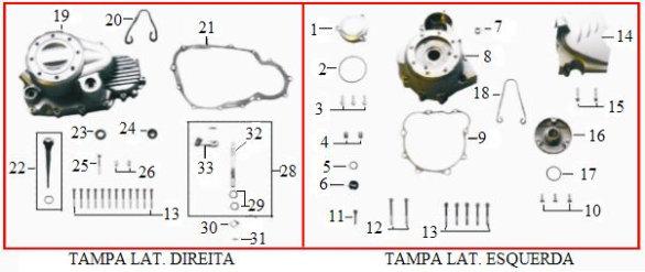 TAMPAS DO MOTOR 1 D02311170000SI TAMPA DA ARVORE PRIMARIA DA PARTIDA 2 0004546002KASI ORING 68X63X3 3 942062050KARTCRI PARAF. SEXT. FLANG. M6X20 RT CR T-8 4 94010081430ZBI PINO DE:10 x DI:8.