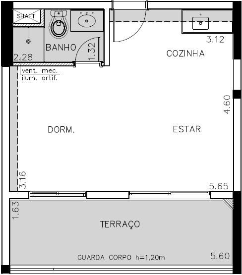 1 DORM 40M² Paredes em