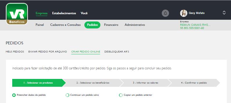 APENAS 4 PASSOS PARA CONCLUIR O SEU PEDIDO ONLINE: PASSO 1. PRODUTOS 1. Dê um nome ao pedido para facilitar a identificação posteriormente.