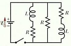 EXEMPLO 4 Circuito RL, imediatamente após o fechamento de uma chave e muito tempo depois A figura mostra um circuito que contém três resistores iguais de resistência R = 9 Ω, dois indutores iguais de